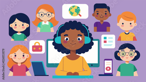 Children can join virtual language clubs to practice their skills and communicate with other students from diverse backgrounds all from the comfort of. Vector illustration
