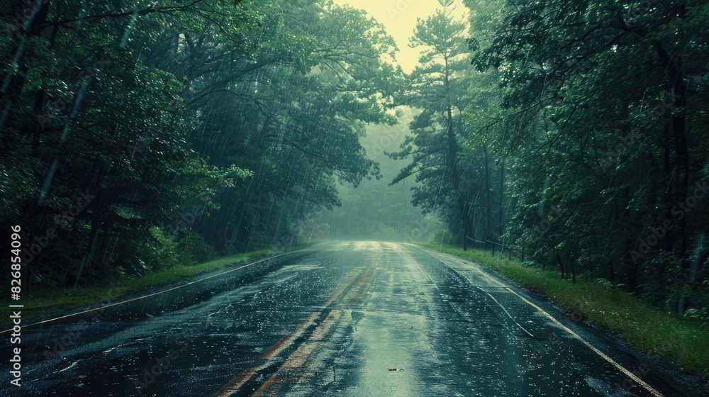 Obraz premium Rain road and trees in the image