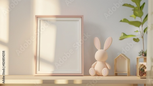 Mock up posters in child room interior,3d rendering photo