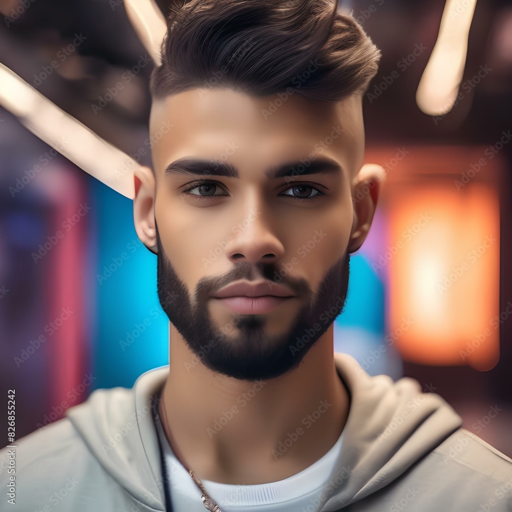 Portrait of a confident young man with a stylish haircut, in an urban setting4 Portrait of a confident young man with a stylish haircut, in an urban setting4