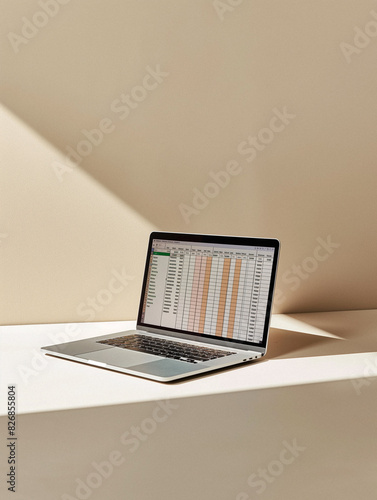 Obraz na płótnie Minimalist Workspace with Modern Laptop and Spreadsheet