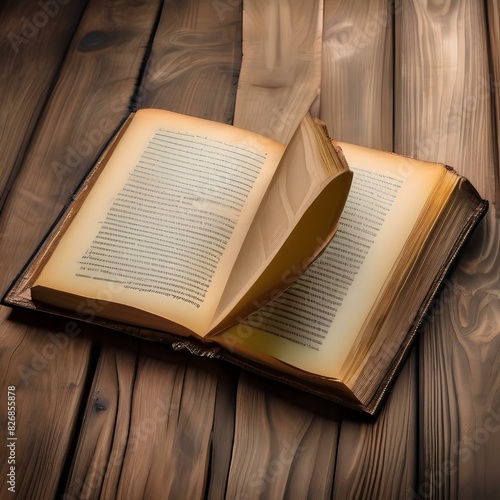 Classic book with a worn cover and yellowed pages, on a wooden table5 photo