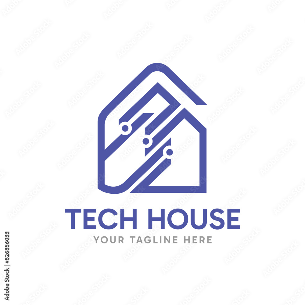 Minimalist Tech House logo design with geometric line art style concept vector illustration. Minimalist Tech House logo design with geometric line art style concept vector illustration.