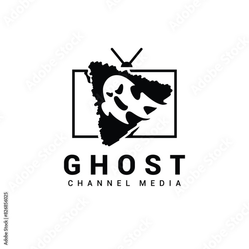 logo_24_1AGhost channel media logo design with ghost silhouette and television media design template.