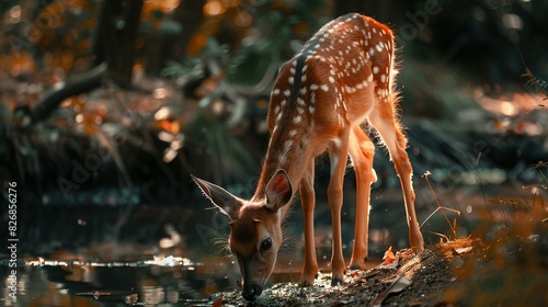 Wildlife Scene: Little Deer Feeding