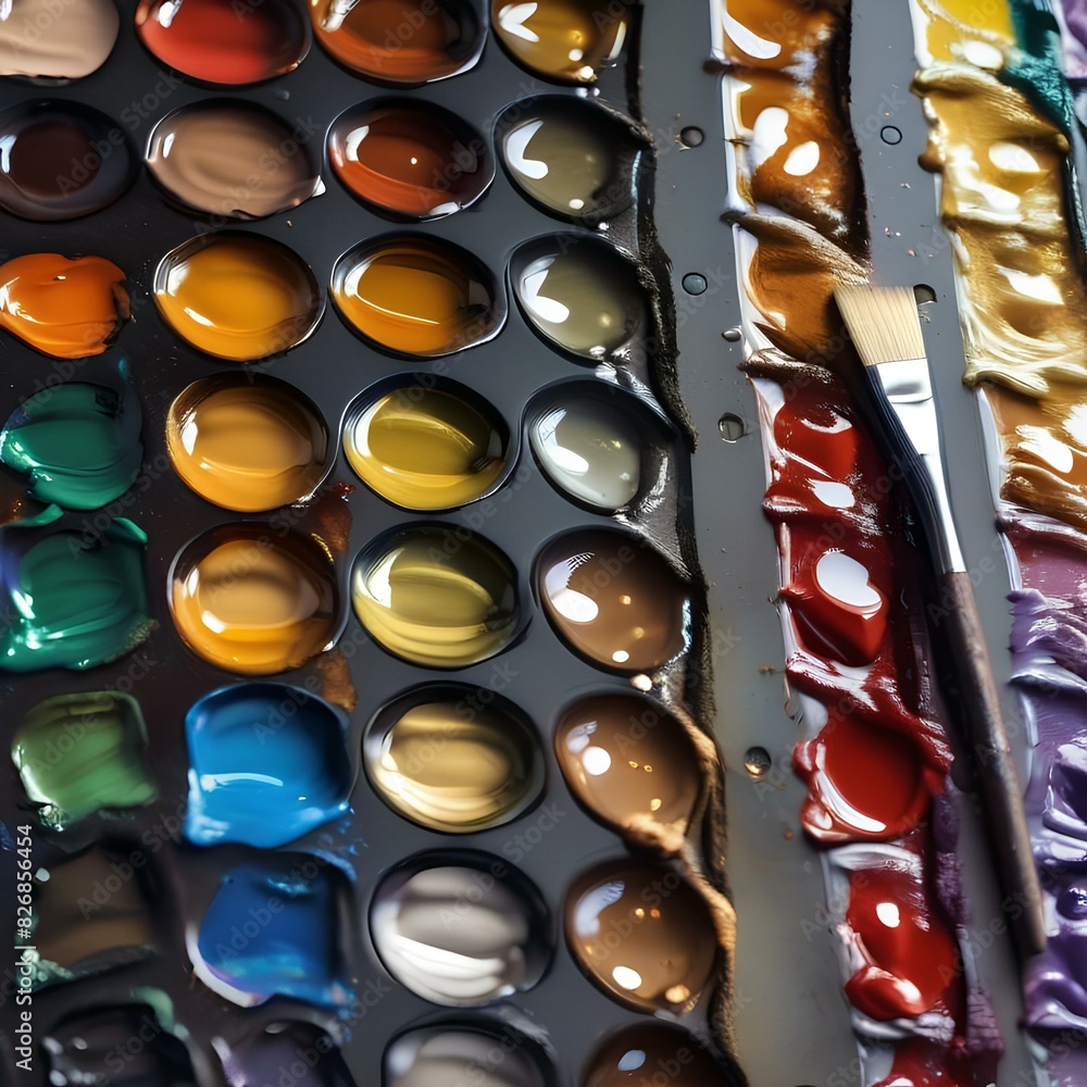 Close up of an artists palette with mixed oil paints2 Close up of an artists palette with mixed oil paints2