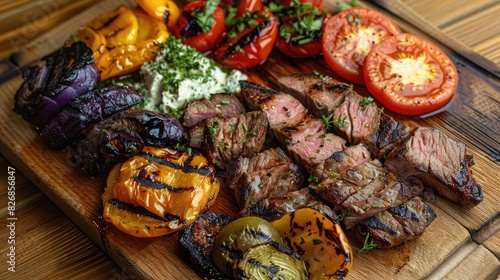 delicious assortment of grilled vegetables served alongside meat, perfect for a balanced meal