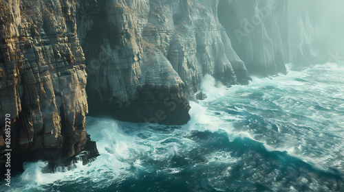 towering seaside cliffs with waves breaking at their base