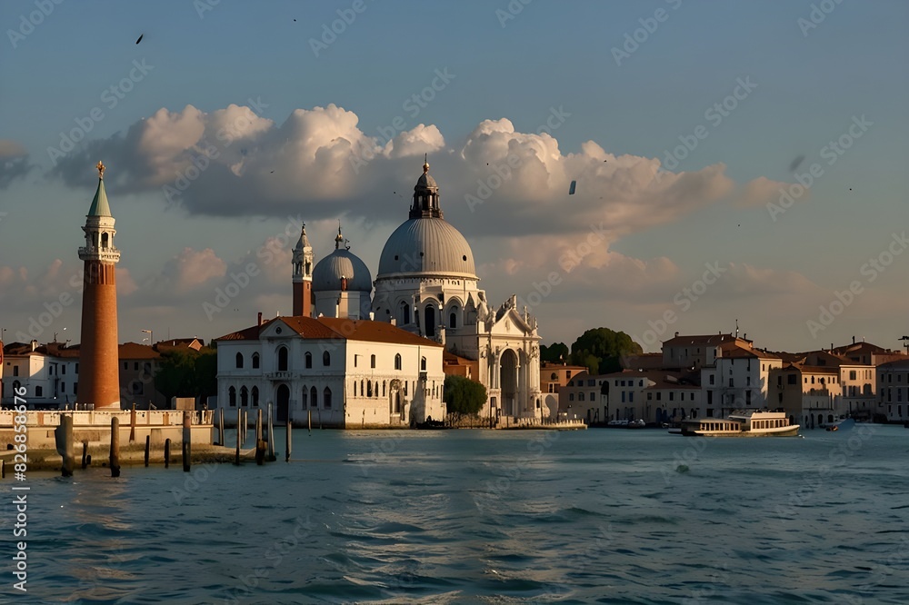 Obraz premium Punta della Dogana and Basilica Santa Maria della Salute at the entrance of Grand Canal in Venice, as seen from San Giorgio Maggiore