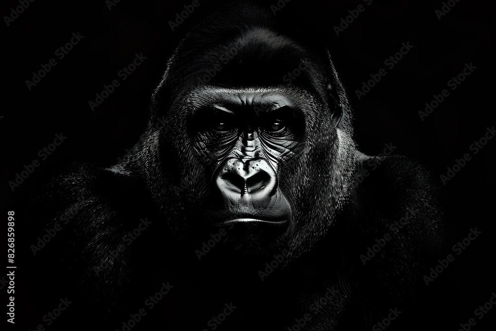 Obraz premium Powerful Gorilla Face in Black and White