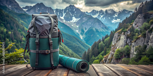 hiking backpack with mat photo