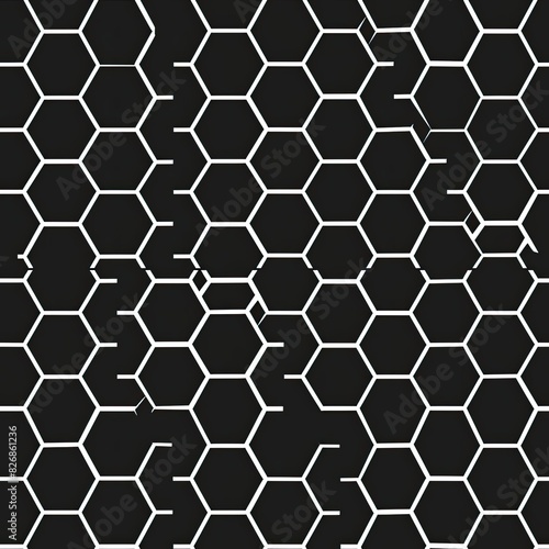 continuous flat white hexagonal grid on black background to be used in a science fiction RPG map  as seen from above.