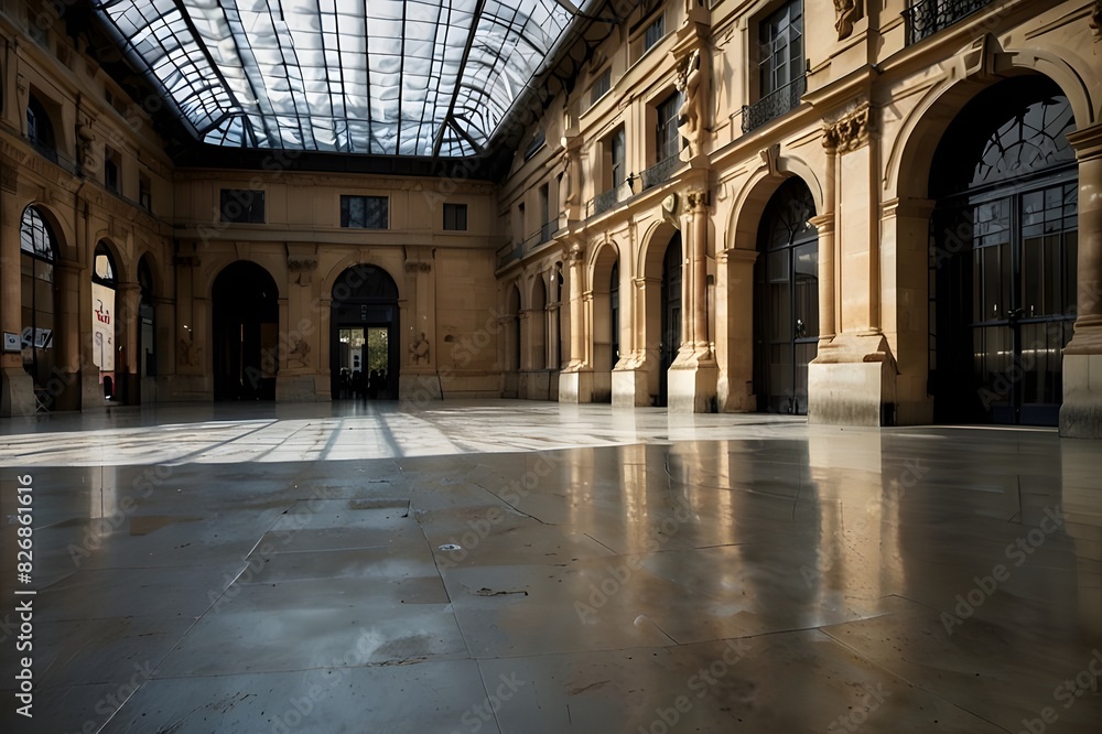 Naklejka premium Paris, France. March 6. 2022. Old building of the largest museum of antiquity, the Louvre, dating from the 18th century. Historic monument of Paris.