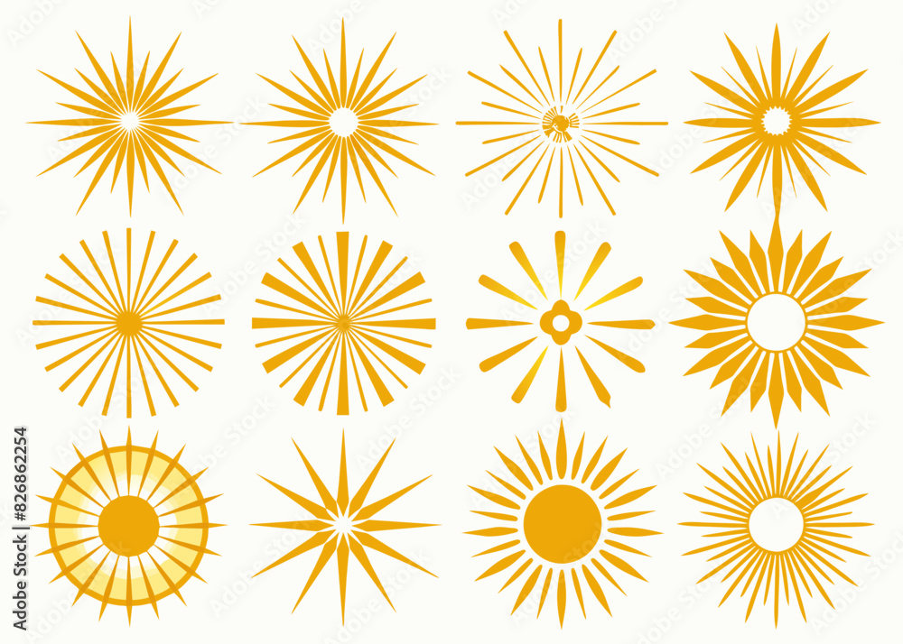 Set of variation of golden sunburst Set of variation of golden sunburst