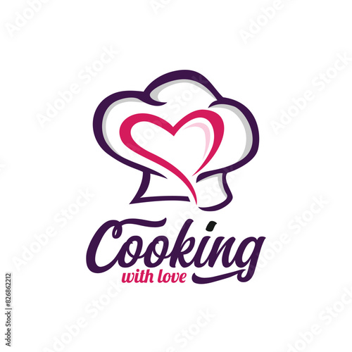 Combination chef hat with heart symbol logo design concept. Vector logo illustration.