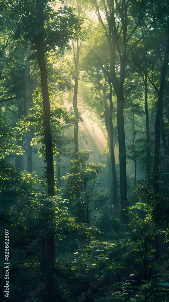 Enchanted Forest at Sunrise: A Serene Morning in Nature's Embrace