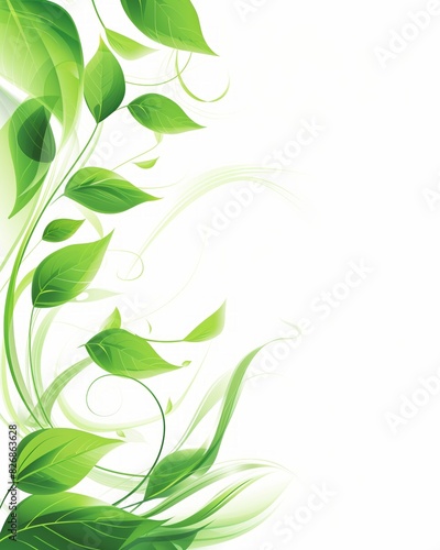 Fresh Green Leaves Background with Elegant Curved Lines for Spring Design