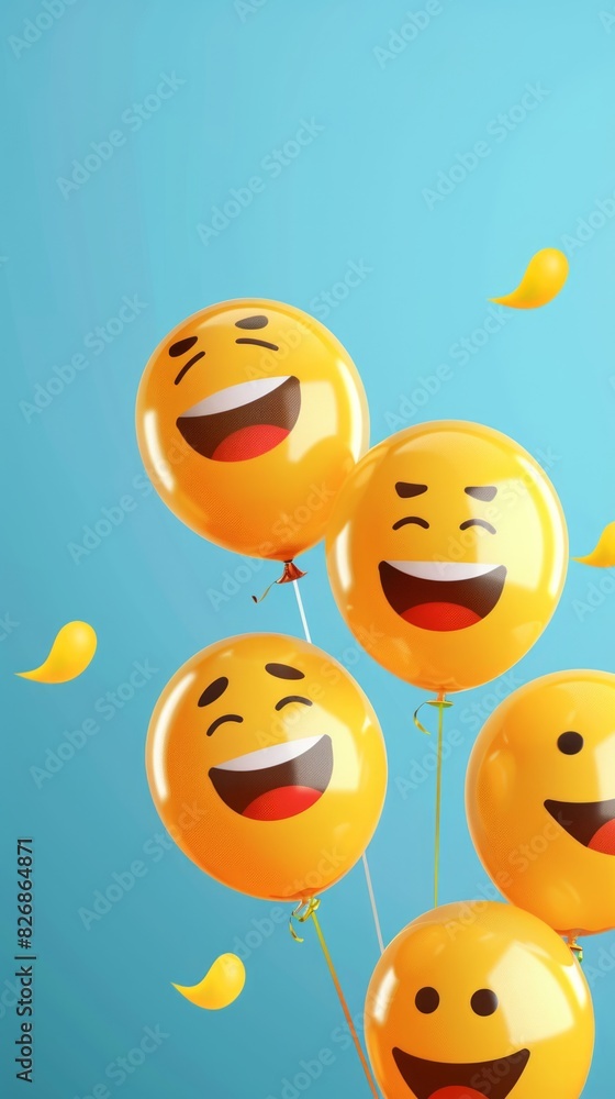 Fototapeta premium Celebrate world laughter day. Joyful emoticon balloons. Copy space