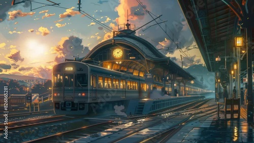 The train station where moments come and go, depicts the ongoing journey of time.. seamless looping time-lapse animation video background photo