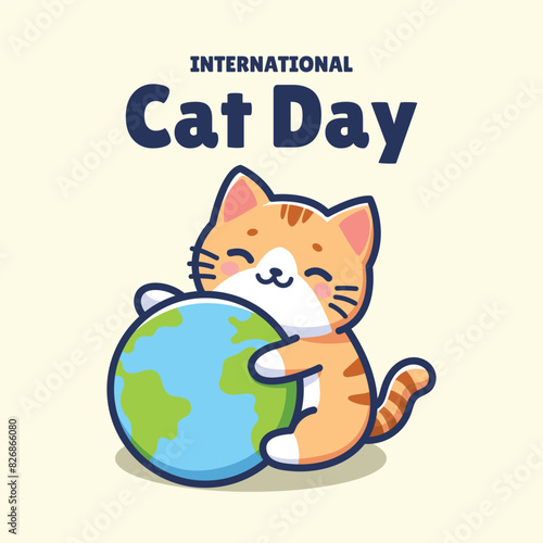 International Cat Day Cute Vector Illustration. cute cartoon cat