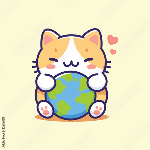 International Cat Day Cute Vector Illustration. cute cartoon cat