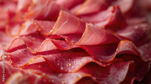 Close-up of thinly sliced smoked ham  a classic addition to sandwiches and charcuterie boards
