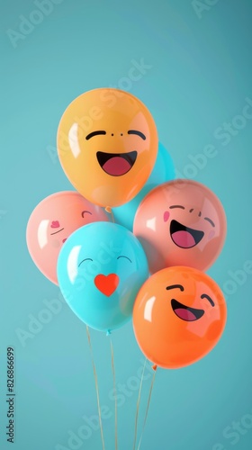 Celebrate world laughter day. Joyful emoticon balloons. Copy space