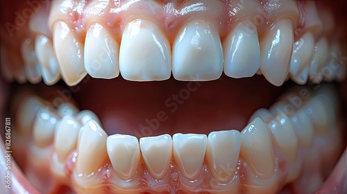 Closeup of healthy human teeth and gums, showing dental hygiene and oral health, ideal for medical and dental illustrations.