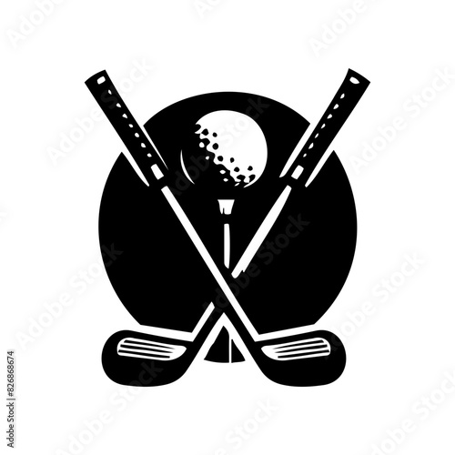 black golf clubs and ball logo clip art preview