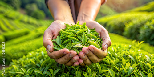 hands holding tea leaves photo