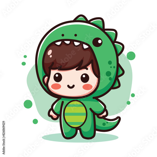 Cute vector illustration of a child wearing a dinosaur costume
