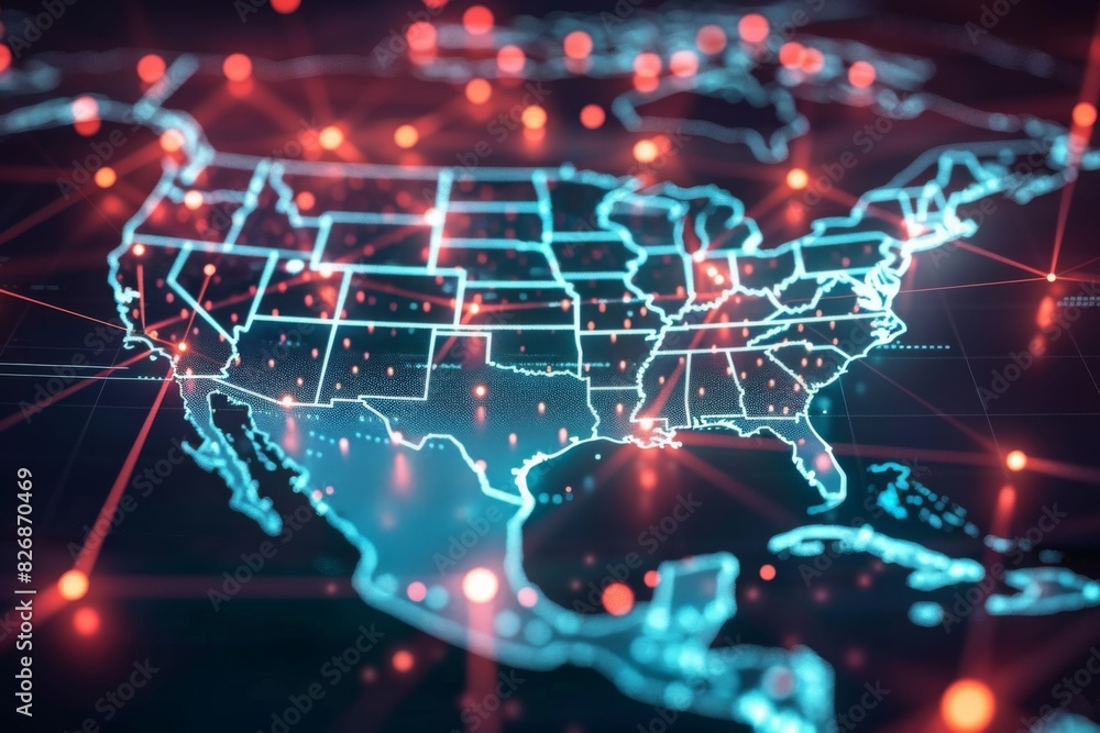 Digital map of america network connectivity created with generative ai