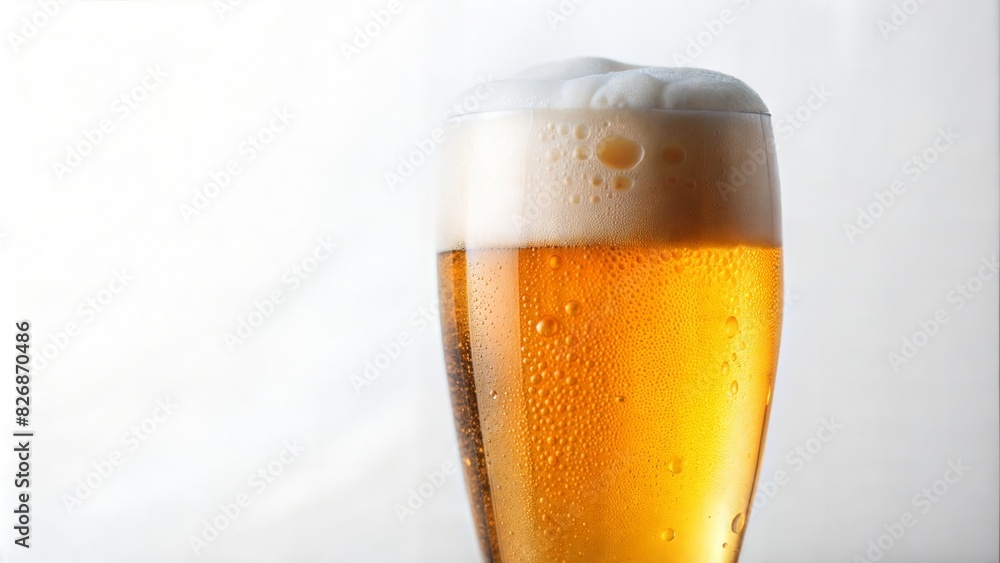 arafed glass of beer with foam and bubbles on a white background, surface with beer-texture, cold beer, beer, inside a beer glass, and copy space arafed glass of beer with foam and bubbles on a white background, surface with beer-texture, cold beer, beer, inside a beer glass, and copy space