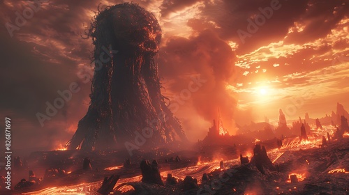 siliconbased alien with crystalline exoskeletons on a volcanic planet with rivers of lava and ashfilled skies photo
