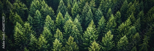 Realistic photography of coniferous forest. Abstract background of a northern forest