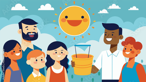 The sun beats down on the happy faces of families gathered around a dunk tank waiting for their turn to dunk their pastor.. Vector illustration