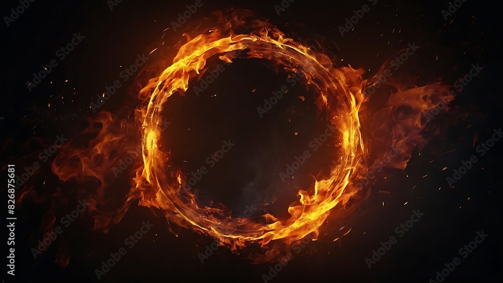 Circle of Fire flame with movment on black background, Beautiful yellow, orange and red and red blaze fire flame texture style Circle of Fire flame with movment on black background, Beautiful yellow, orange and red and red blaze fire flame texture style