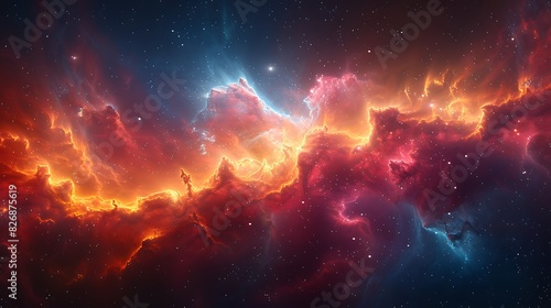 Prompt colorful nebula with swirling gas clouds and embedded celestial objects photo