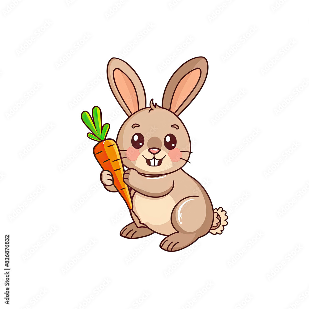 A Lovable Rabbit Holding A Carrot, Cartoon Illustration A Lovable Rabbit Holding A Carrot, Cartoon Illustration