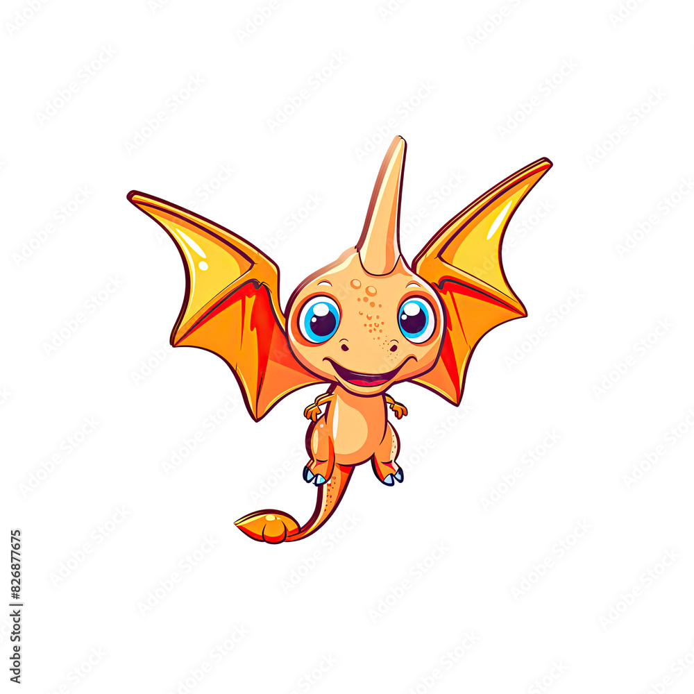 An Adorable Cartoon Depiction Of A Pterodactyl, Cartoon Illustration An Adorable Cartoon Depiction Of A Pterodactyl, Cartoon Illustration