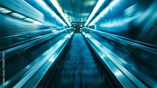 blurred background metro escalator   light blue background movement city infrastructure subway