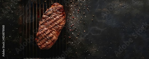 A modern interpretation of a steak being seared on the grill photo