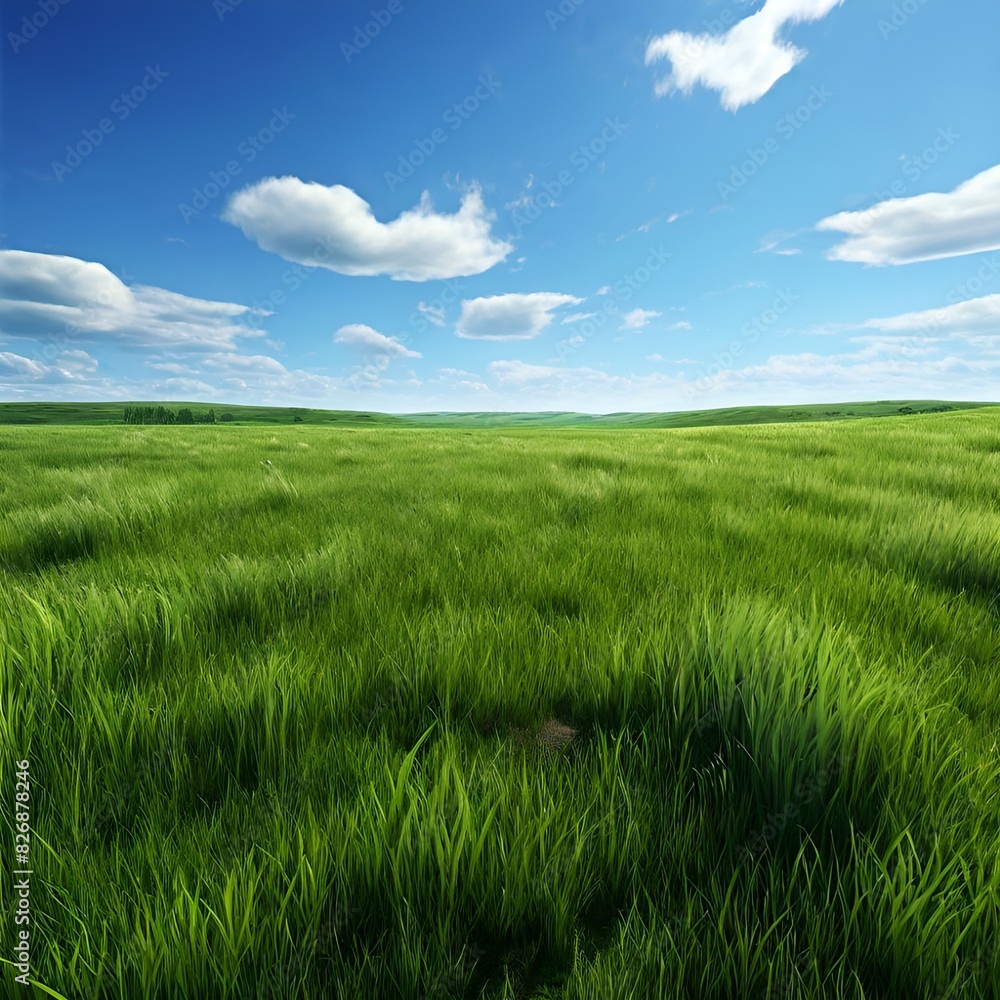 Obraz premium green field and blue sky