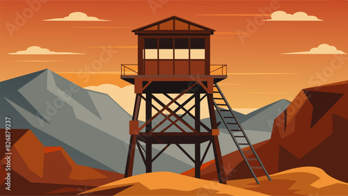 The rusted metal frame of an old mining elevator looms overhead a hulking relic of a bygone era.. Vector illustration