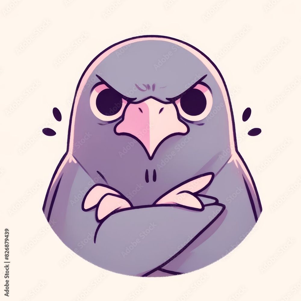 A cartoon bird with crossed arms and an angry expression. A cartoon bird with crossed arms and an angry expression.