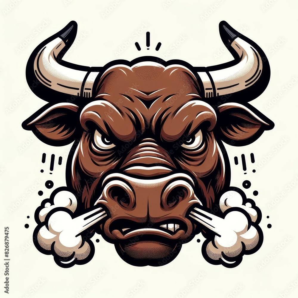 © Chatchalee - Angry bull head with steam coming from nostrils,  isolated on white background.