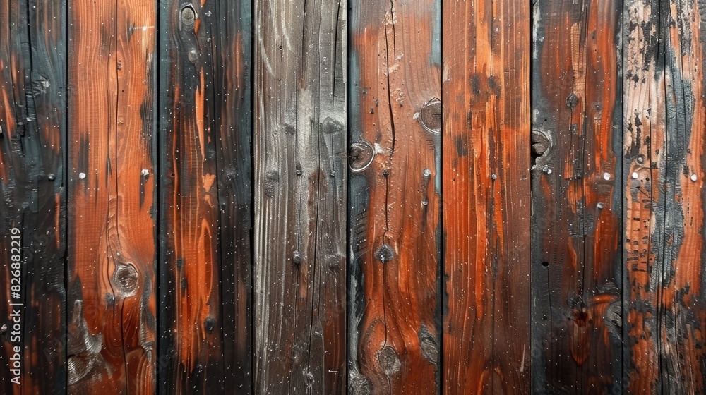 Fototapeta premium Brown painted vertical wooden boards in antiquated style