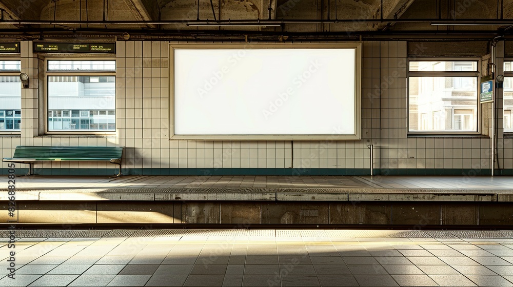 Empty Poster Board Mounted at a Train Station Empty Poster Board Mounted at a Train Station