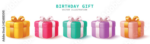 Birthday gift elements vector set design. Birthday gifts box surprise elements collection for wedding, anniversary and holiday occasion isolated white background. Vector illustration birthday gifts 