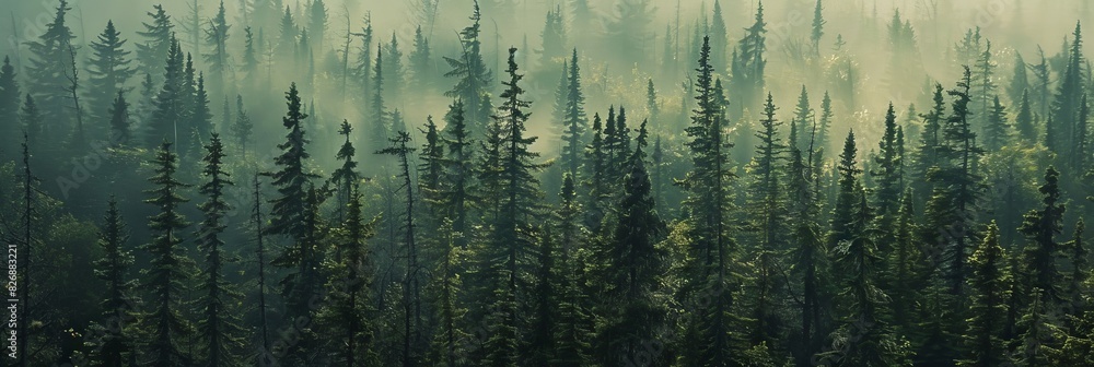 Realistic photography of coniferous forest. Abstract background of a northern forest Realistic photography of coniferous forest. Abstract background of a northern forest
